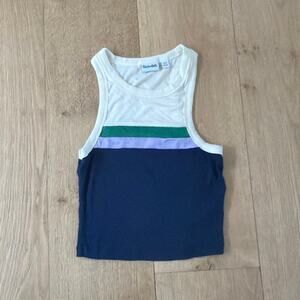 Sun-deh Tank Top Sleeveless Color Block Size XXS Navy Cream Green Purple